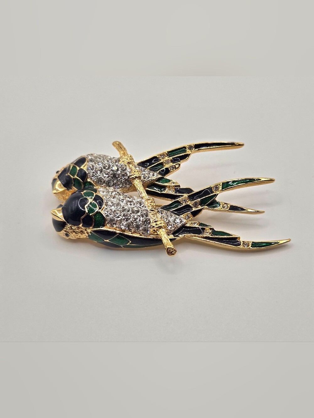 VINTAGE D'Orlan Swarovski Crystal Enamel Bird Brooch - Pristine! - Picture 5 of 9